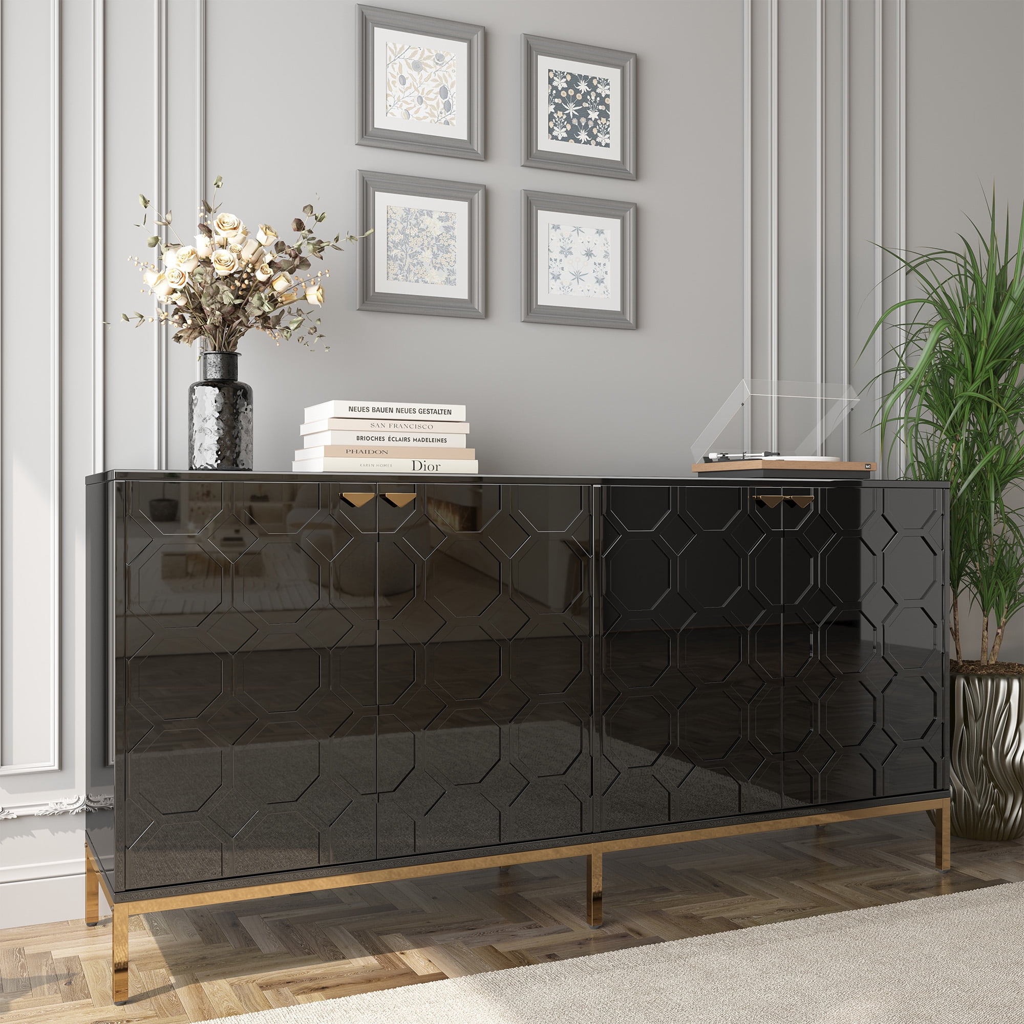 Modern Black Accent Sideboard Cabinet with Acrylic Doors