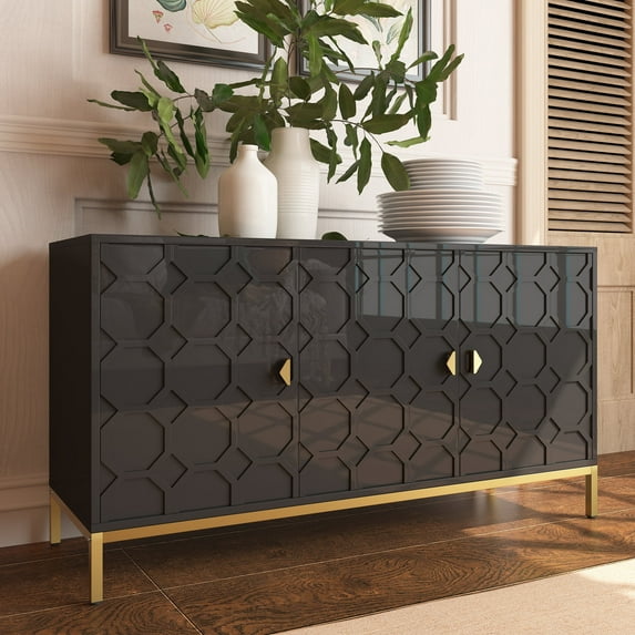 Mondawe Black Accent Cabinet, Entryway Storage Cabinet Furniture, Modern Buffet Sideboard with 3 Doors for Entryway Hallway Living Room
