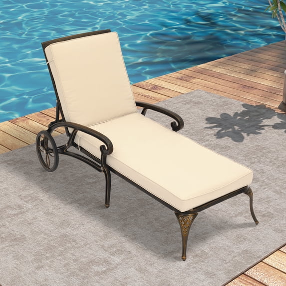 Mondawe Cast Aluminum Recliner Chair with Beige Cushion
