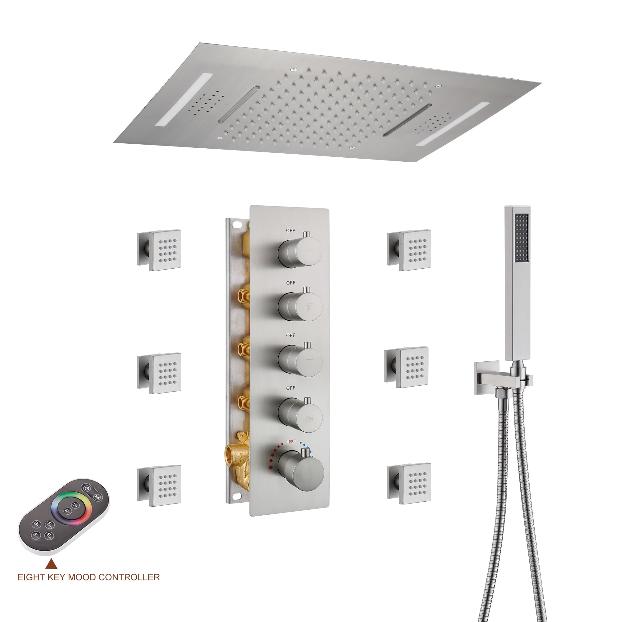 Mondawe Ceiling Mounted Thermostatic Shower System,64Color Luxury Led