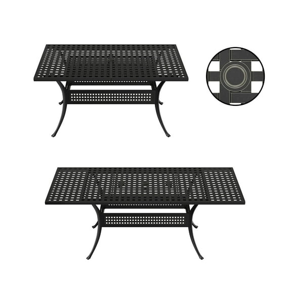 Mondawe Extendable 60-80 inch Cast Aluminum Outdoor Dining Table, Scalable Rectangular Table with 2" Umbrella Hole & Foot Pads