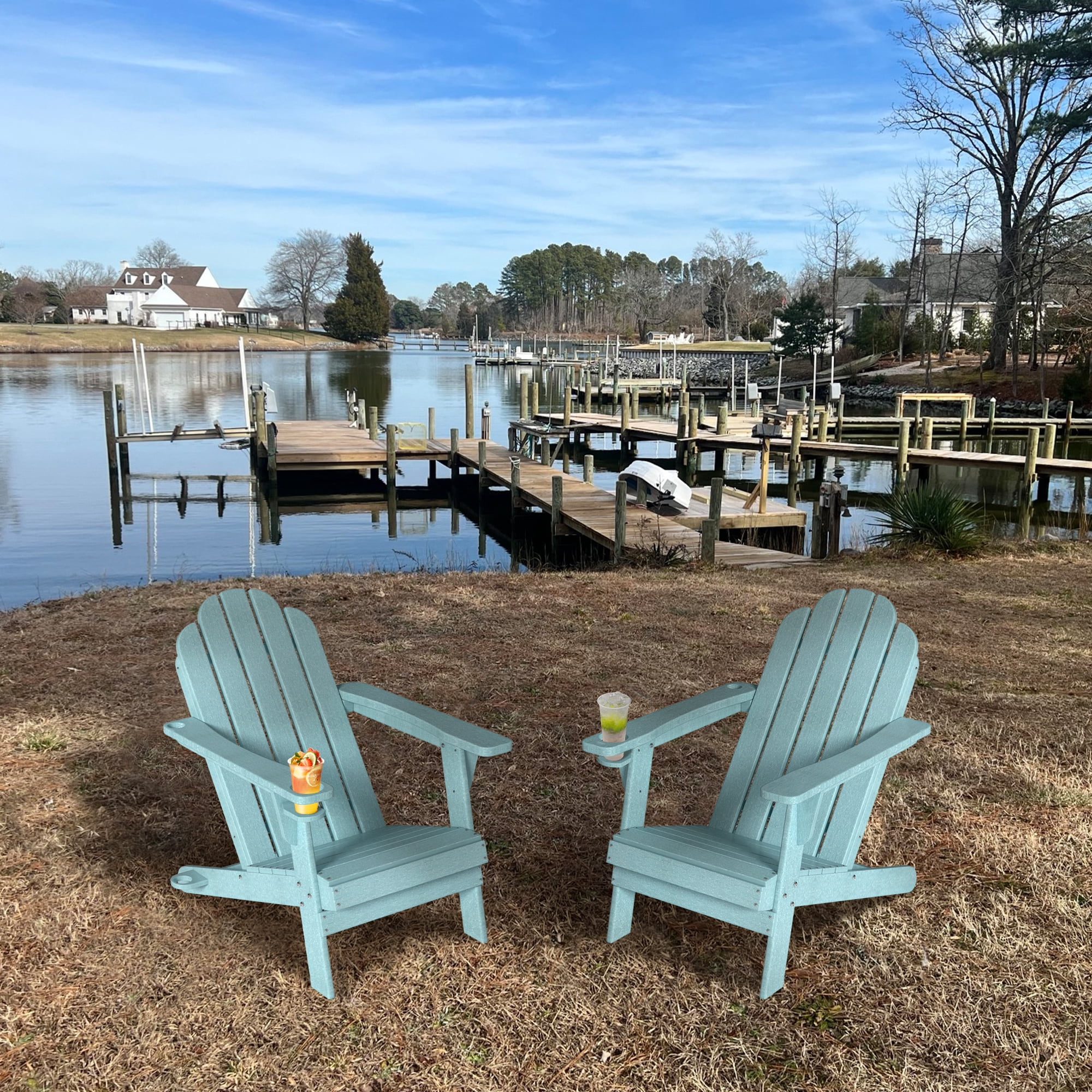 Mondawe HDPE Adirondack Chairs Set of 2, Cyan - Walmart.com
