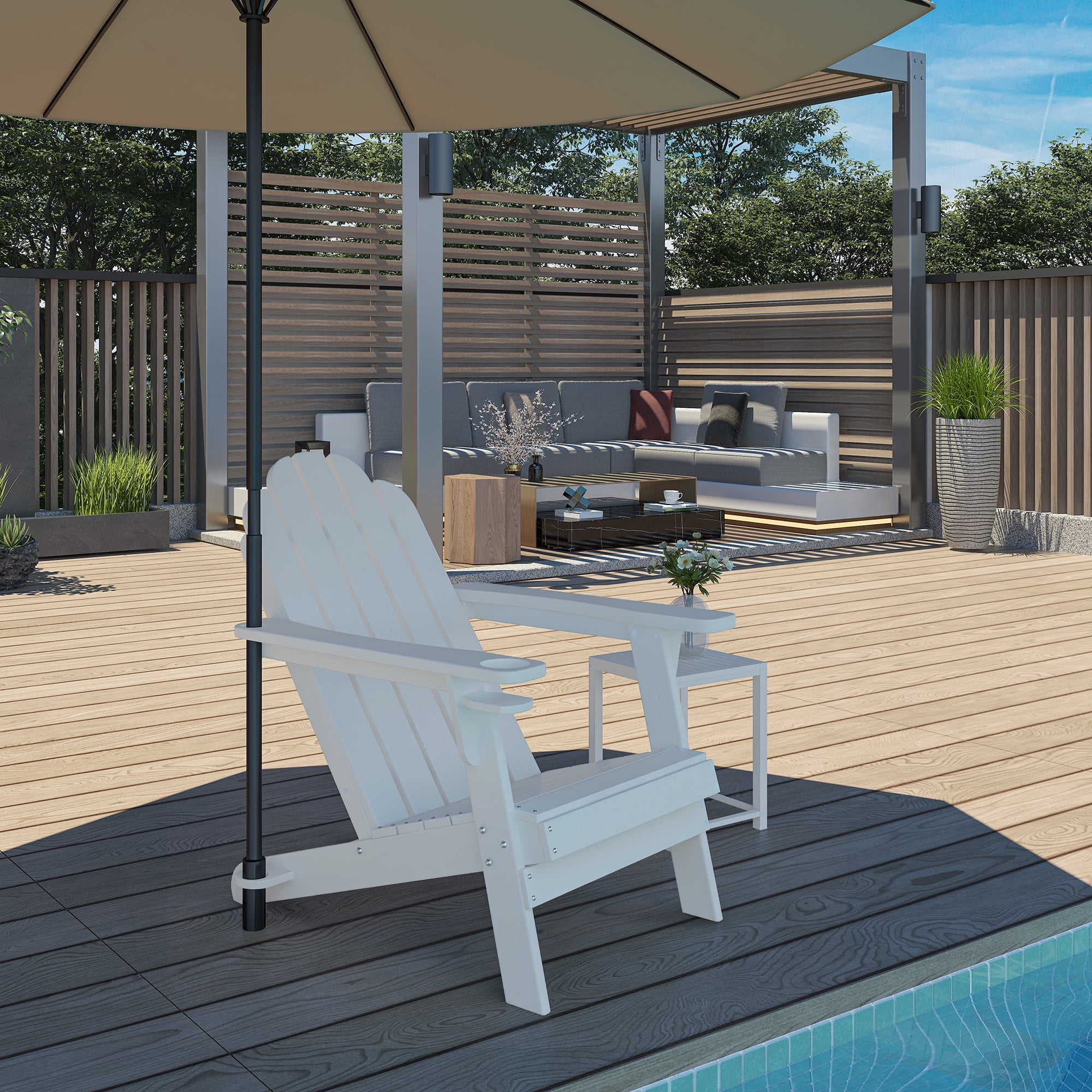 Mondawe HDPE Adirondack Patio Deck Chairs Lawn Terrace Furniture with Cup Holder Umbrella Hole White Walmart