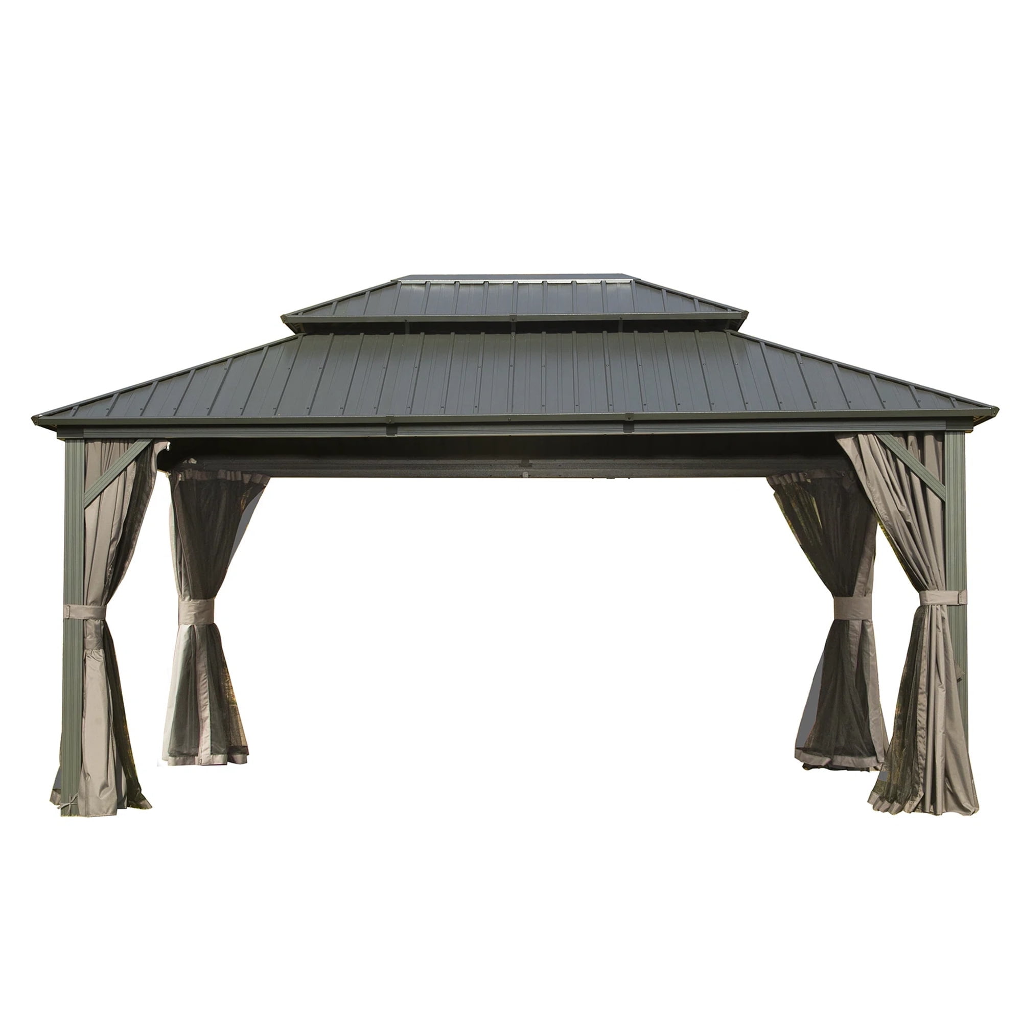 16' x 12' Brown Aluminum Patio Gazebo with Hardtop Roof