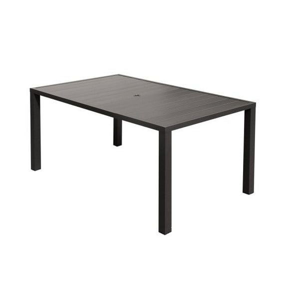 Mondawe Outdoor Dining Table for 6 Person, Rectangular Slatted Metal Patio Table with Umbrella Hole