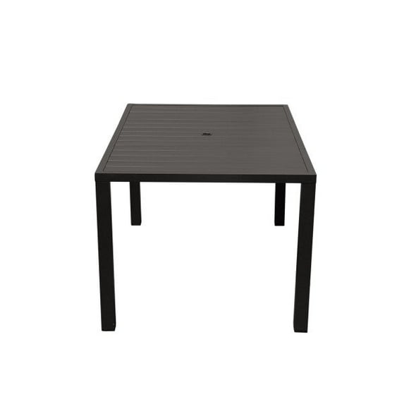 Mondawe Outdoor Dining Table for 6 Person, Rectangular Slatted Metal Patio Table with Umbrella Hole