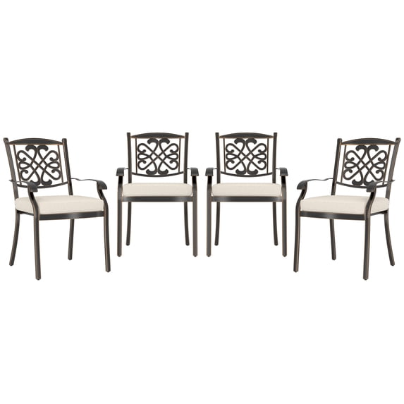 Mondawe Patio Dining Chair Outdoor Stacking Dining Armchair with Beige Cushion (Set of 4)