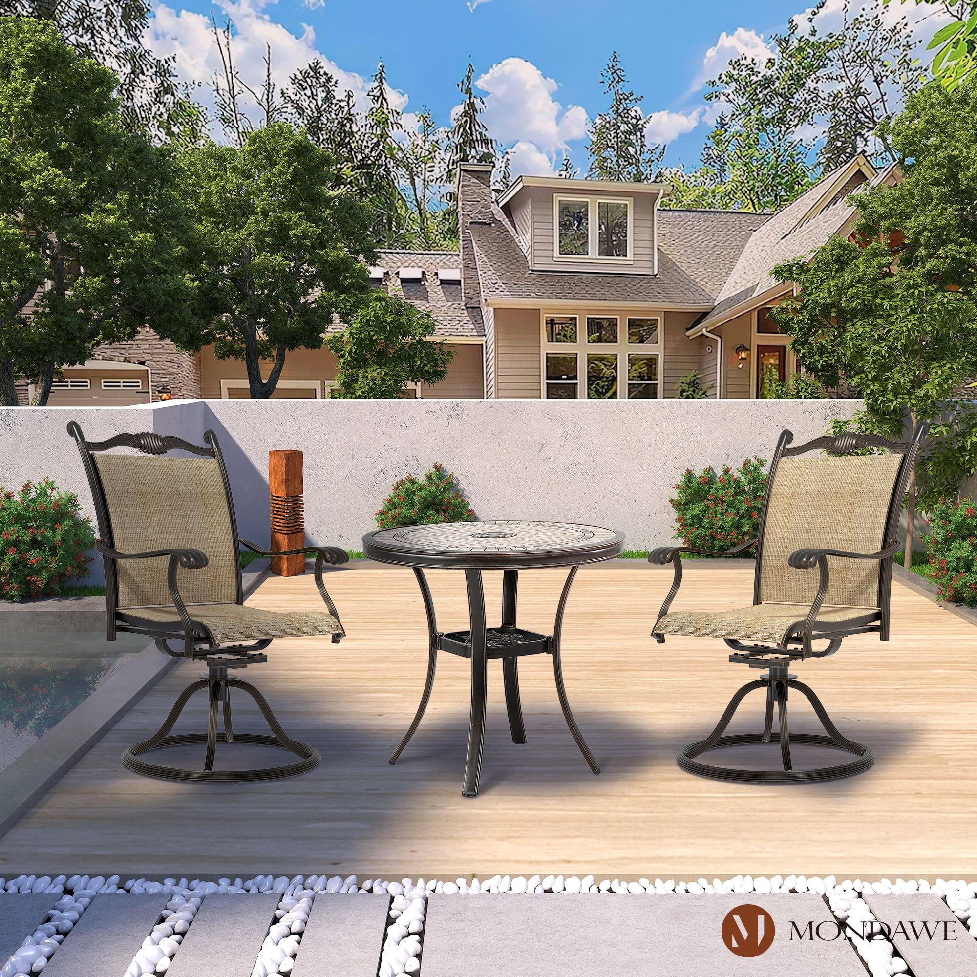 Mondawe Patio Dining Chair Outdoor Textilene Swivel Dining