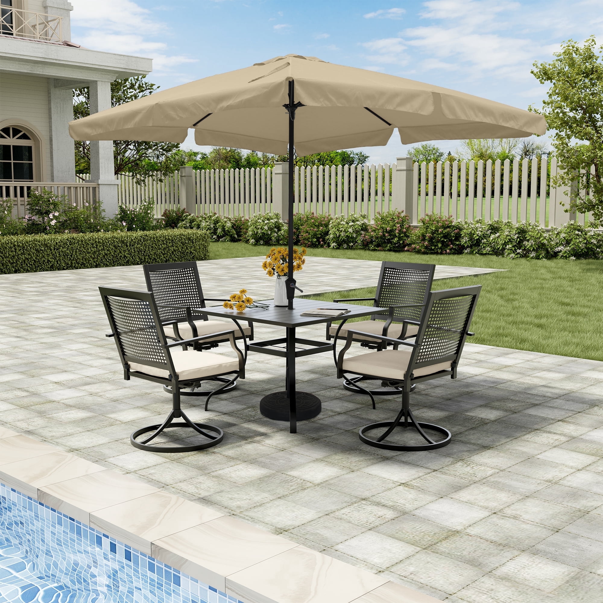 Mondawe Patio Umbrella with Base included 10ft Large Outdoor Table ...