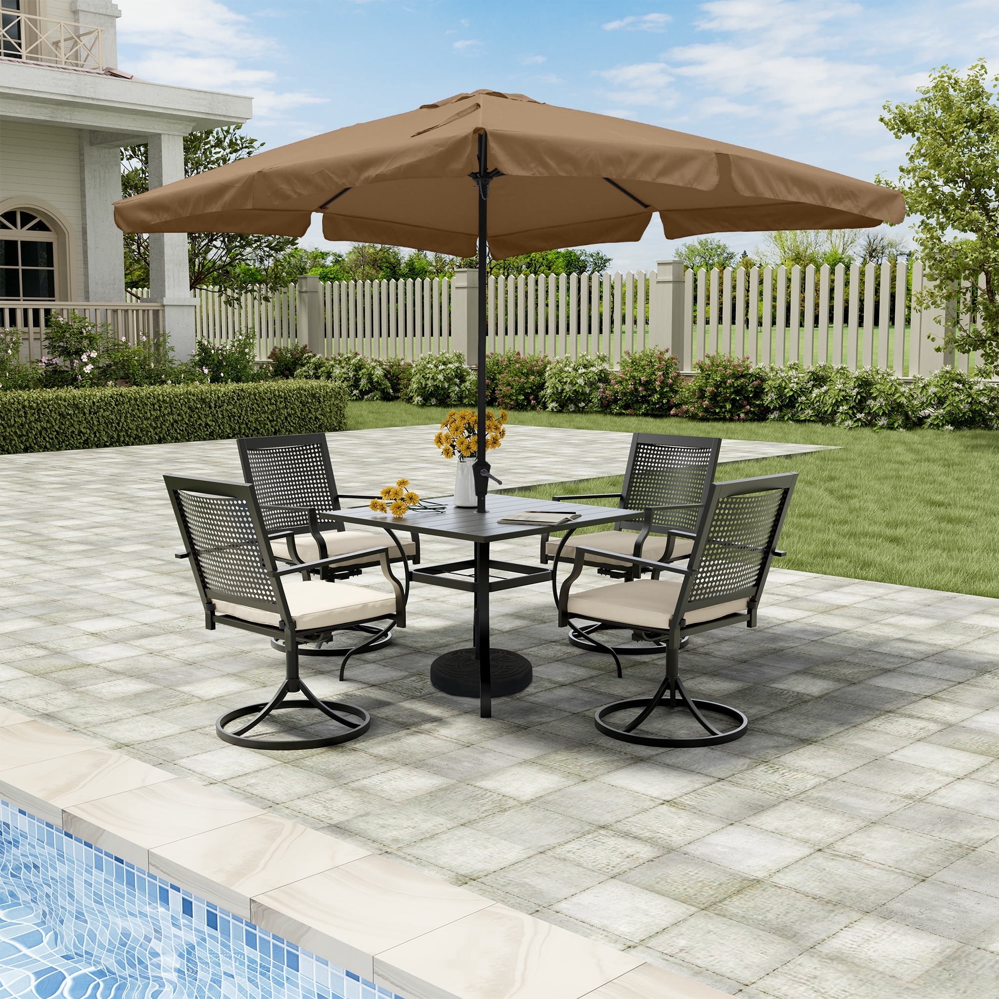 Mondawe Patio Umbrella with Base included 10ft Large Outdoor Table ...