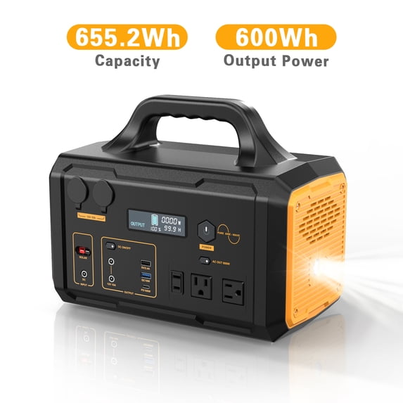 Mondawe Portable Power Station 600W 655Wh Outdoor Solar Generator Fast Charging with Dual AC Outlets USB Port, Solar Powered Battery Generator for Outdoors Camping Emergency Travel Hunting