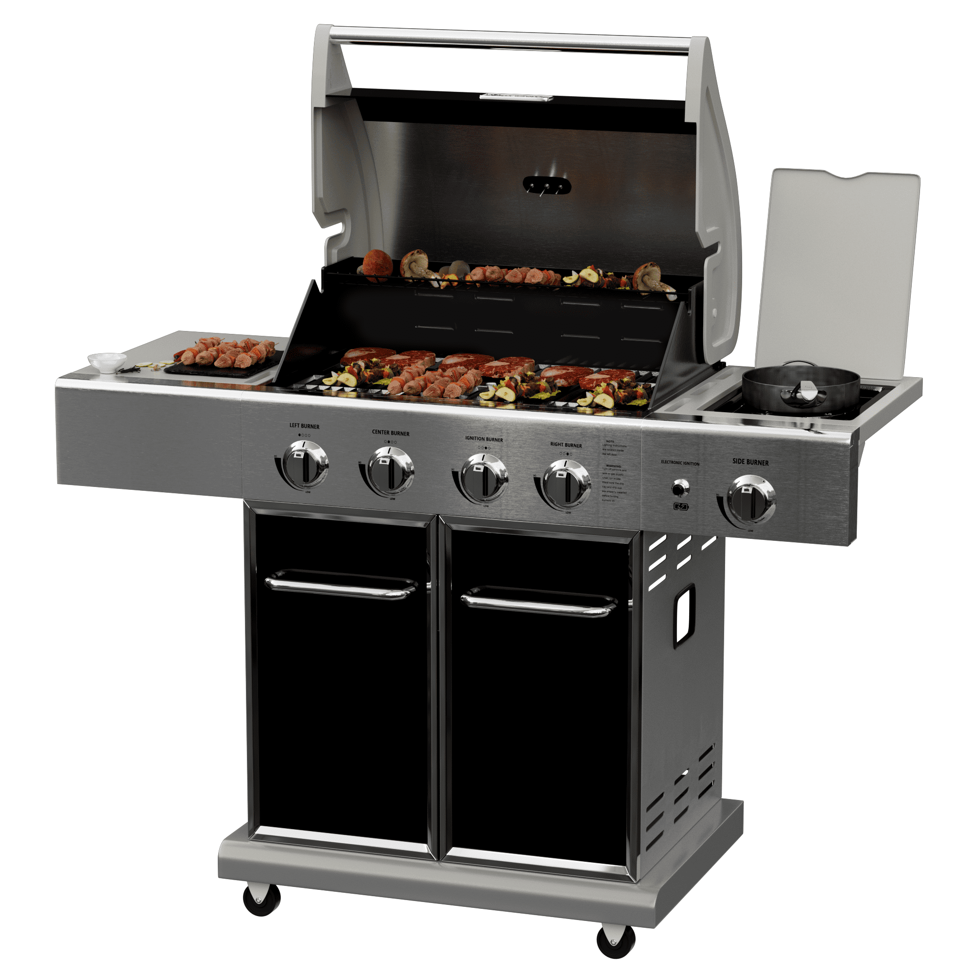 Mondawe Stainless Steel Portable 4Burner Propane Gas Grill with Side