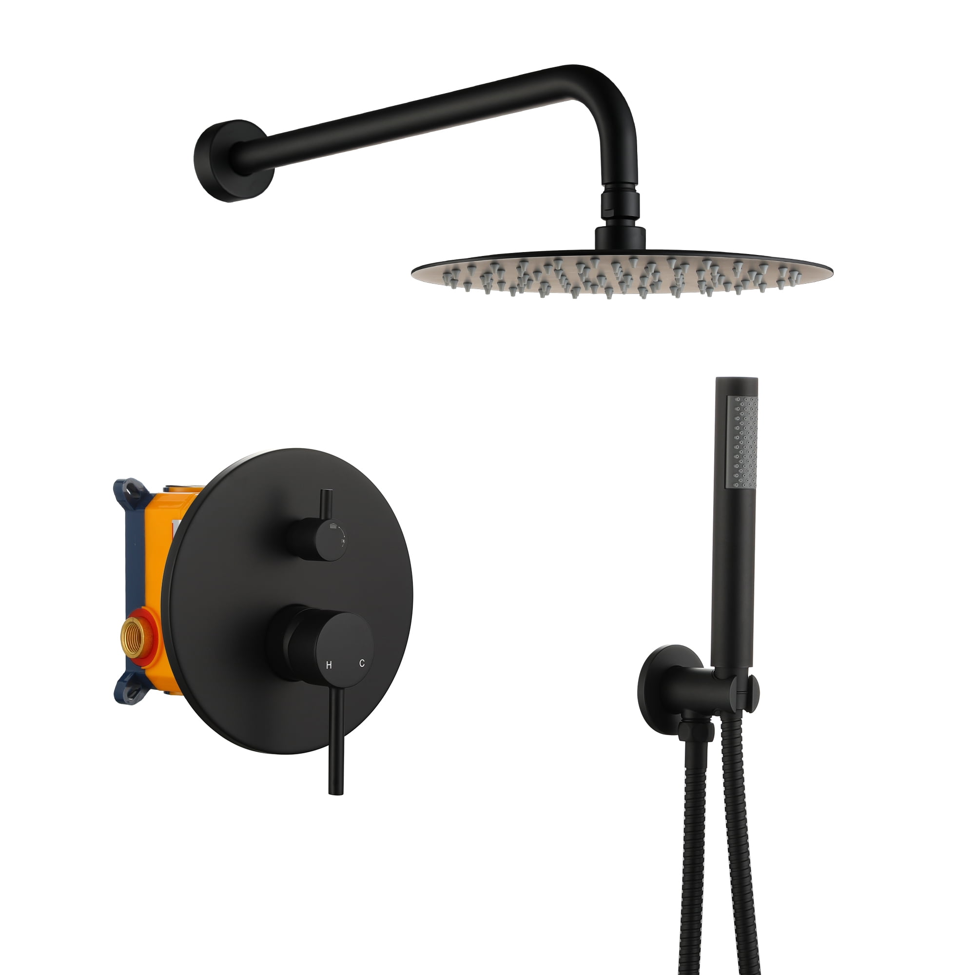 Matte Black Wall Mounted Rain Shower System with Handheld