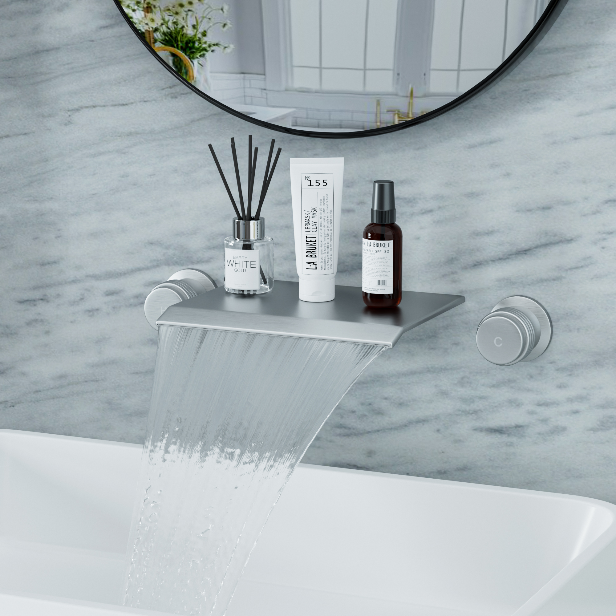 Mondawe Wall Mount Tub Faucet Waterfall Tub Filler 2 Handles Bathroom