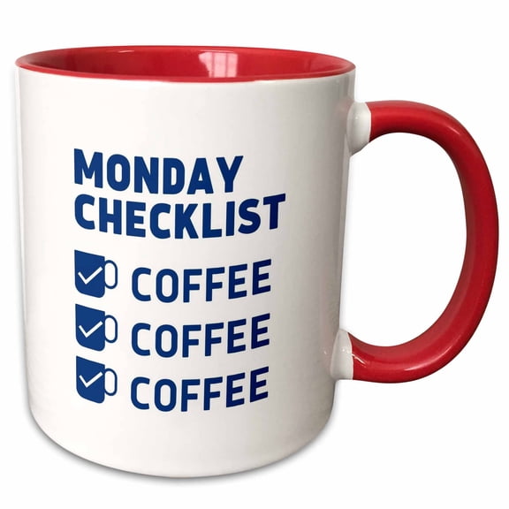 3drose, Monday Check List Coffee, 11oz Two-tone Red Mug