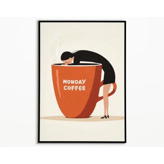Monday Coffee Retro Office Decor, Unframed Paper Poster 8x10in