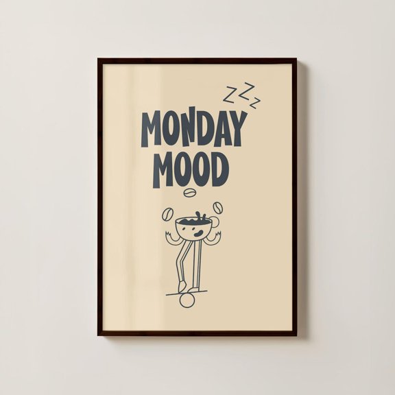 Monday Mood Poster Coffee Kitchen Wall Art Minimal Line Art Print