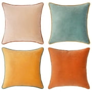 Monday Moose Decorative Throw Pillow Covers, Set of 4 Velvet Modern Designs, Pillow Inserts Not Included (18x18 inch, Orange/Teal)