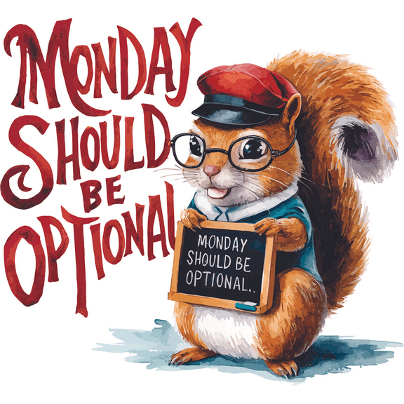 Monday Should Be Optional Quote Squirrel Humor Quotes Animal Animals Wall Art Sticker Designs Vinyl Stickers For Home House Nursery Playroom Walls Rooms Windows Bedroom Decoration Size (20x18 inch)