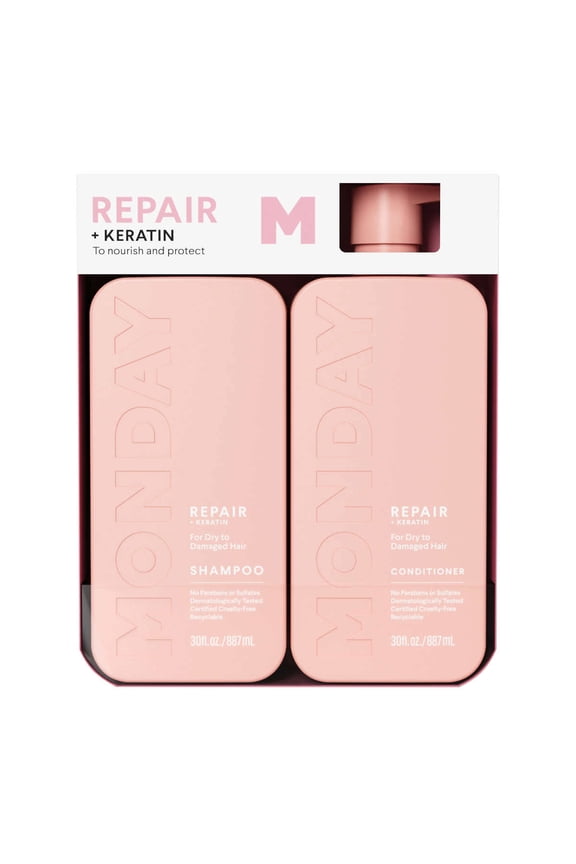 Monday Repair + Keratin Shampoo & Conditioner, 30 fl. oz, 2 Count