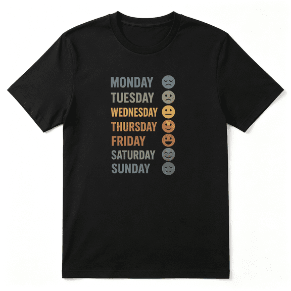 Monday To Sunday Emotion Face Chart Cool Graphic Tee For Men And Women, Sassy Coworker Playful Cotton Short Sleeves T-Shirt