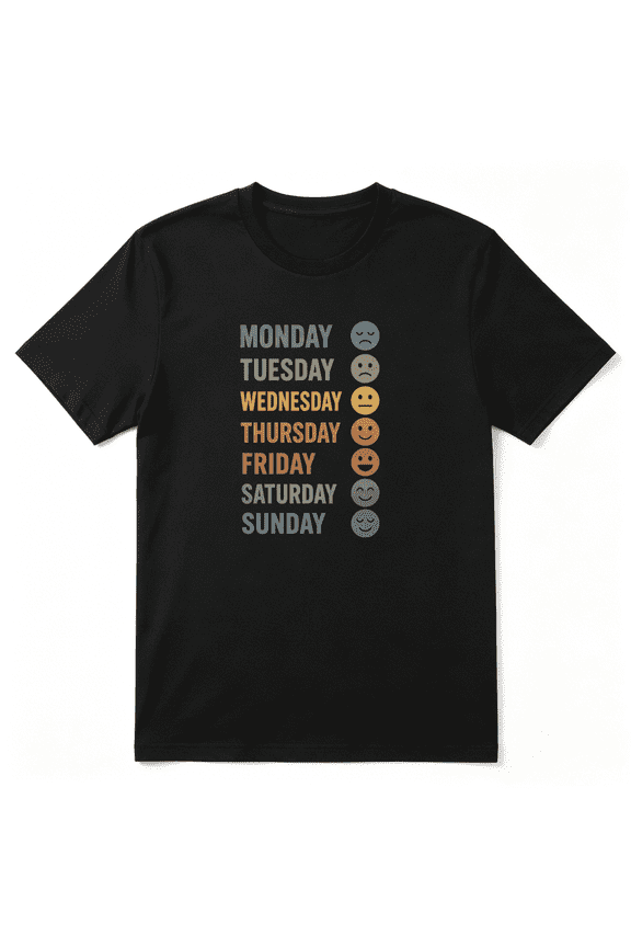 Monday To Sunday Emotion Face Chart Cool Graphic Tee For Men And Women, Sassy Coworker Playful Cotton Short Sleeves T-Shirt