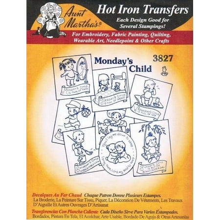 Monday's Child Aunt Martha's Hot Iron Embroidery Transfer