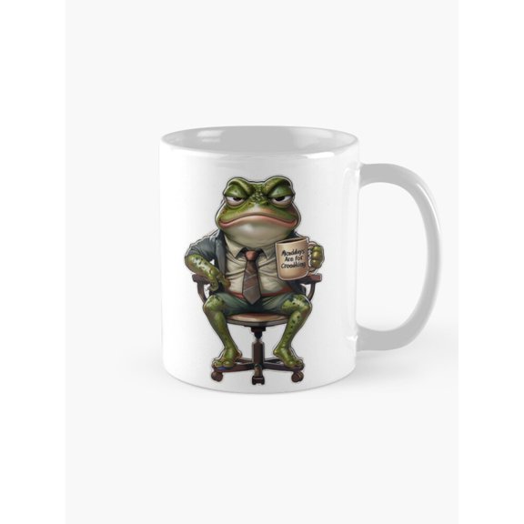 Mondays Are for Croaking Frog Office Humor Coffee Mug, 11oz Ceramic, Green and Brown Artwork