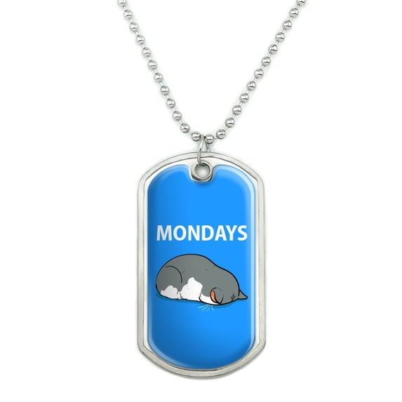 Mondays Cat Sleepy Tired Sleeping Work Military Dog Tag Pendant Necklace with Chain