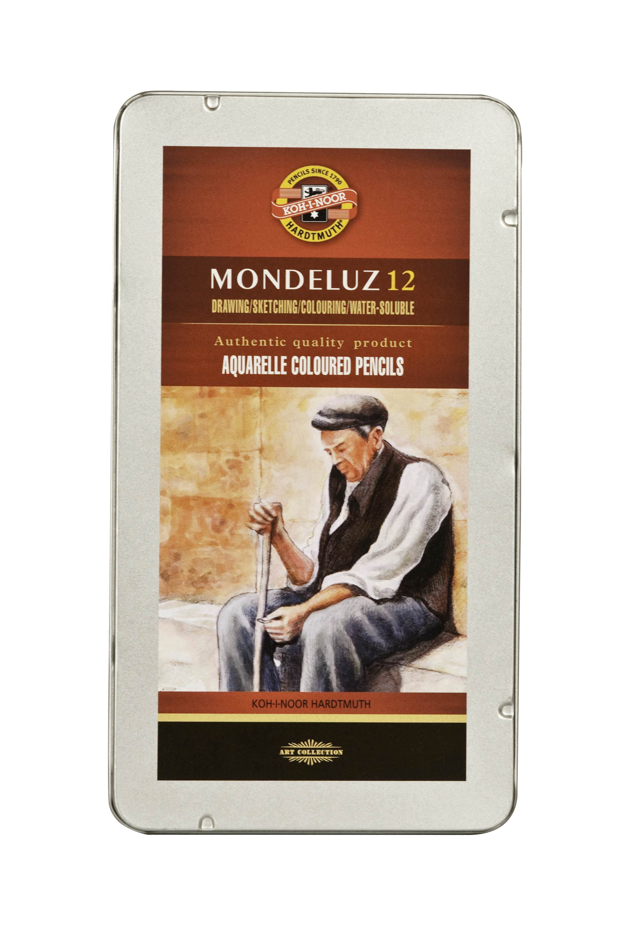 Mondeluz Aquarell Pencil Set, 12 Piece, Assorted Colors in a Tin
