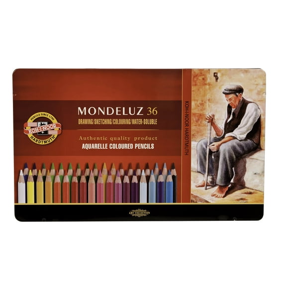 Mondeluz Aquarell Pencil Set, 36 Piece, Assorted Colors in a Tin