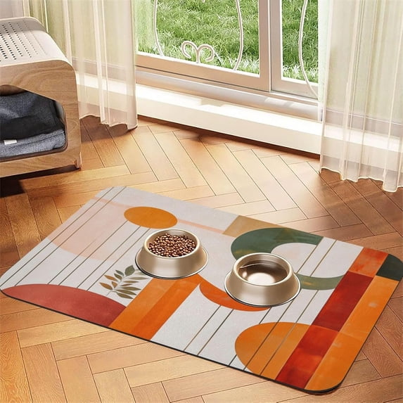 Monder Orange Aesthetic Pet Feeding Mat Absorbent Dog Food Mat for Floor Cat Dog Bowl Mats Rug Pet Placemats for Food Water Pets Supplies 12x18