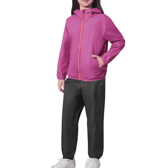 Mondetta Girl's Packable Rain Jacket & Pant Set, Pink, Medium 10/12