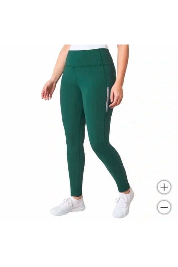 Ladies Active Fleece Lined Zipper Pockets Legging GREEN XL