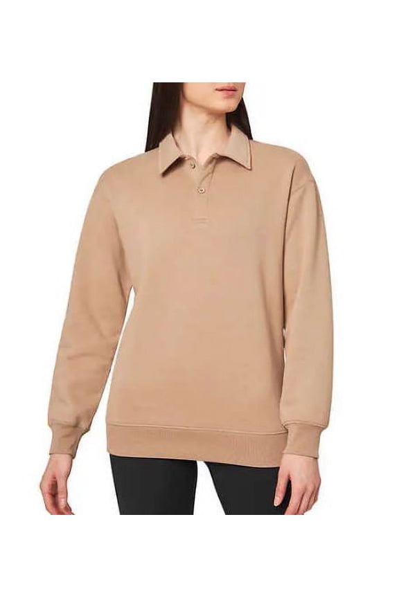 Ladies' Collared Fleece Pullover Top, Natural Small