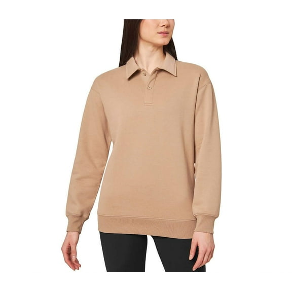 Mondetta Ladies' Collared Fleece Pullover Top (US, Alpha, Medium, Regular, Regular, Tan)
