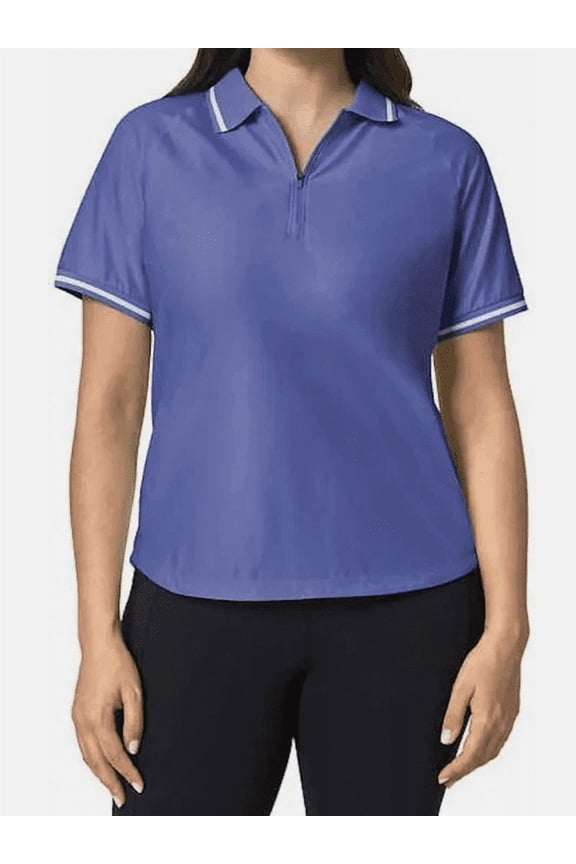 Ladies Collared Zip Front Tee 1/4 Short Sleeve Polo Shirt, Purple XL