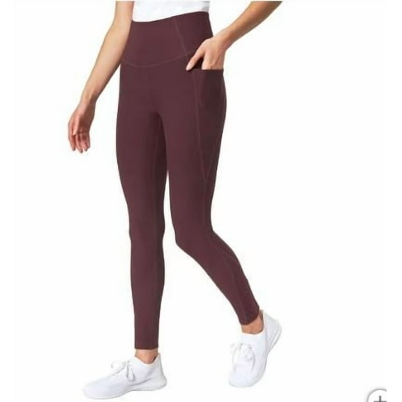 Mondetta Leggings for Women - Yoga Leggings - Gym Workout Athletic Yoga Pants with Pockets - Basket Weave Tight (Red, L)