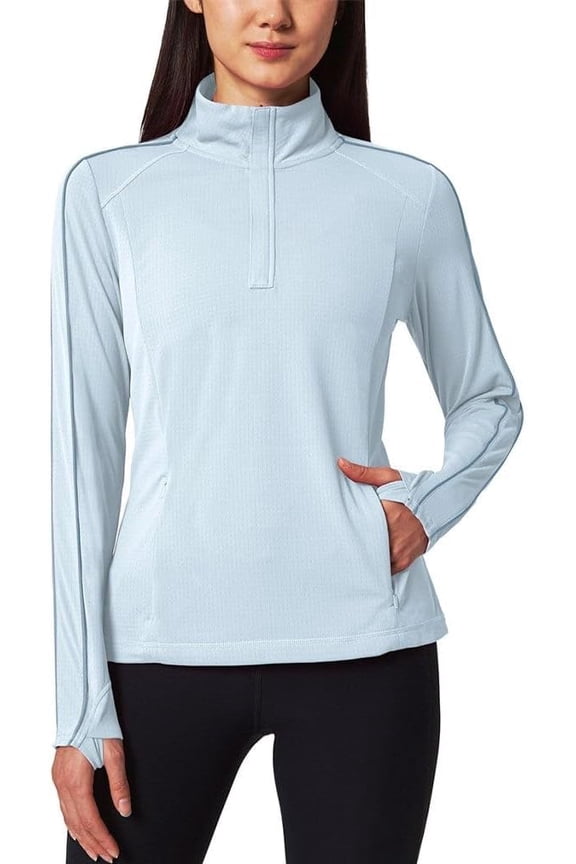 Mondetta Womens Hiking Athletic Workout Tops - Lightweight Quarter-Zip Pullover (Small/Blue)
