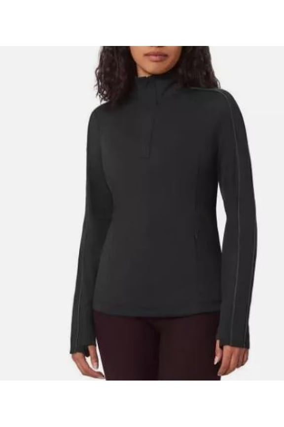 Womens Hiking Athletic Workout Tops - Lightweight Quarter-Zip Pullover (Medium/Black)