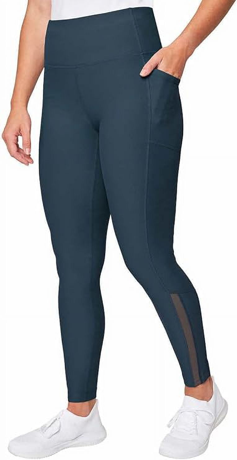 Mondetta Women's High Rise Side Pockets Mesh Cut Out Active Tight Moisture  Wicking Leggings-Blue / S
