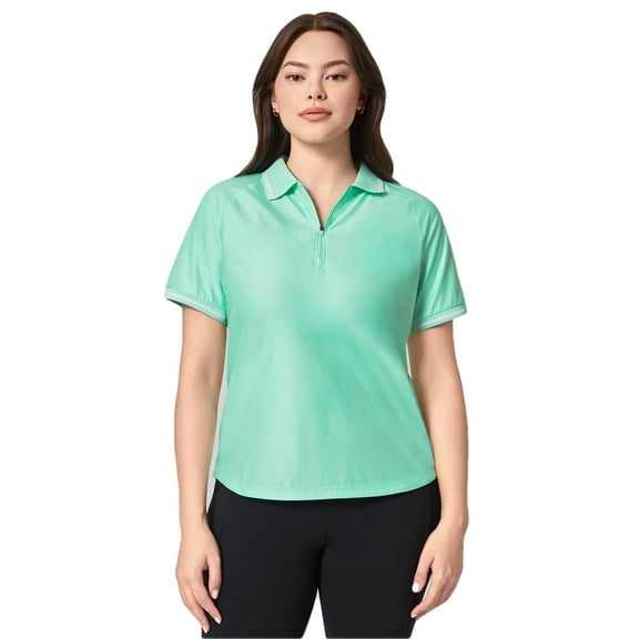 Mondetta Women's Active 1/4-Zip Short Sleeve Mesh Polo Shirt (US, Alpha, Large, Regular, Regular, Green)