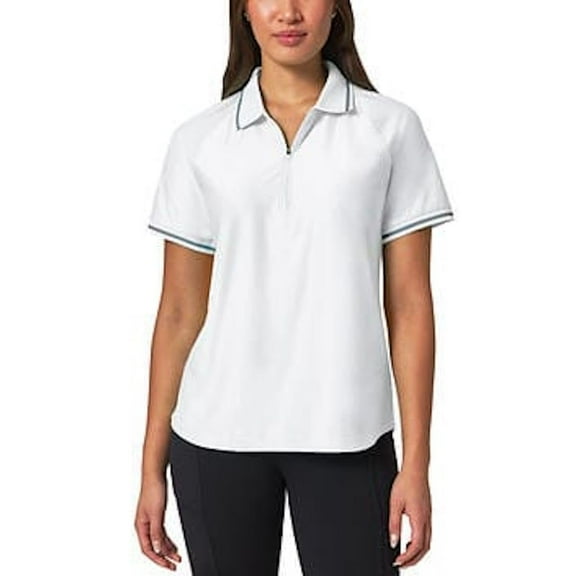 Mondetta Women's Active 1/4-Zip Short Sleeve Mesh Polo Shirt (US, Alpha, Medium, Regular, Regular, White)