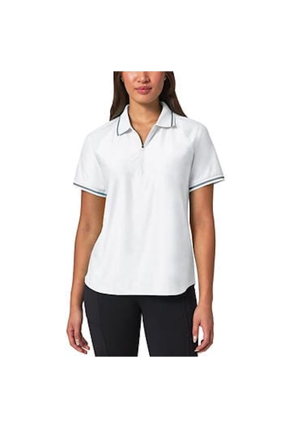 Women's Active 1/4-Zip Short Sleeve Mesh Polo Shirt (US, Alpha, Medium, Regular, Regular, White)