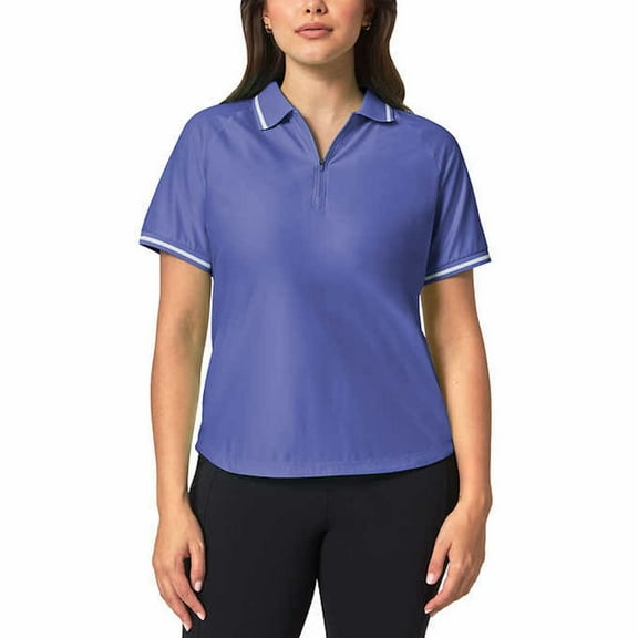 Mondetta Women's Active 1/4-Zip Short Sleeve Mesh Polo Shirt (US, Alpha, Small, Regular, Regular, Blue)