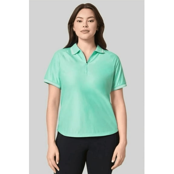 Mondetta Women's Active 1/4-Zip Short Sleeve Mesh Polo Shirt (XX-Large/Green)