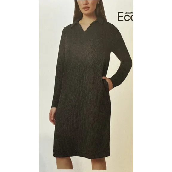 Mondetta Women's Collared Long Sleeve Knit Dress Black M