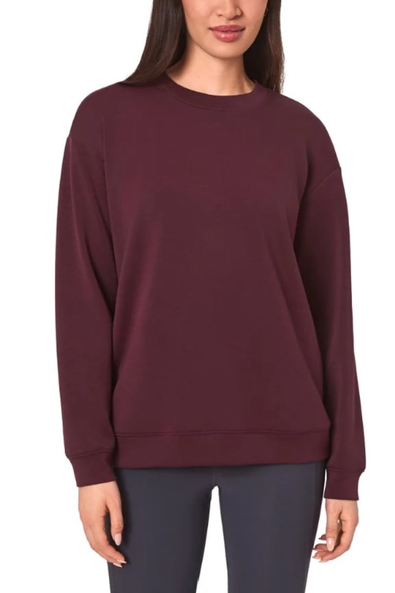 Womens Cozy Active Crewneck Sweatshirt Fleece Lined - Dark Red- Size XS