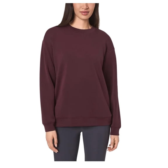 Mondetta Women's Cozy Fleece Active Crewneck Pullover Sweatshirt with Pockets (US, Alpha, Large, Regular, Regular, Dark Red)