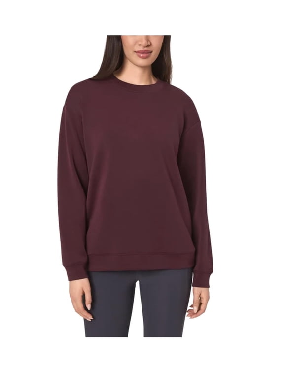 Women's Cozy Fleece Active Crewneck Pullover Sweatshirt with Pockets (US, Alpha, Small, Regular, Regular, Dark Red)